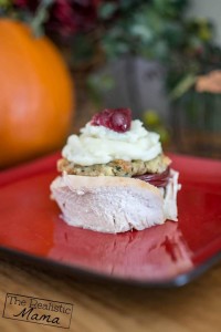 Layered Thanksgiving Stacks: Turkey, Cranberry Sauce, Stuffing, Mashed Potatoes