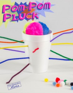 Pom-Pom Pluck! Pom-poms, pipe cleaners and a styrofoam cup - the kids will LOVE this!