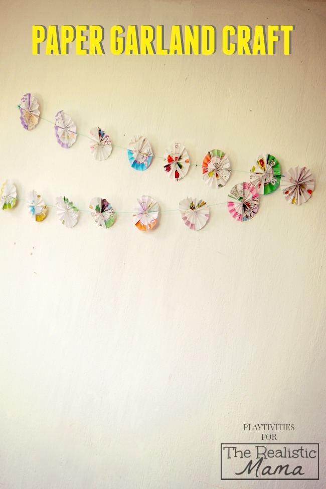Recycled Paper Garland Craft. Love how simple this is and perfect for holiday decorations!