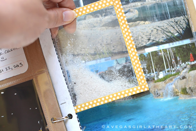 Save sand, confetti, etc. in a scrapbooking pocket