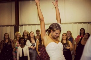 Bride throwing the bouquet