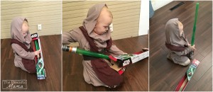Opening her new light saber