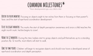 Vision developmental signs vary child to child, but some of the most common milestones are